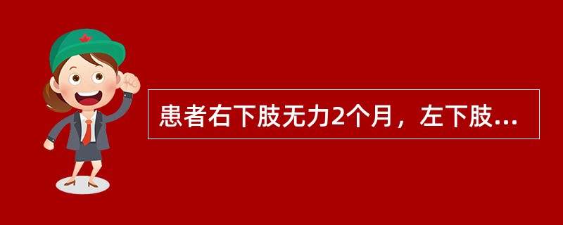 患者右下肢无力2个月，左下肢麻木，检查左脐孔水平以下痛温觉减退，右膝腱反射亢进，右Babinski(+)，右踝部音叉振动觉减退，右足趾位置觉减退，病变为(　　)。