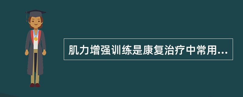 肌力增强训练是康复治疗中常用技术之一，理解和掌握肌力增强的理论和方法的正常运用(每种方法各有其优缺点)，常可达到较好治疗效果三种增强肌力训练的类型是