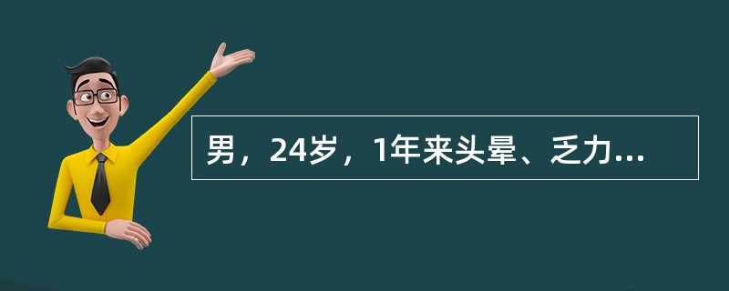 男，24岁，1年来头晕、乏力、心悸，经常鼻出血、牙龈出血。查体：贫血状，皮肤有瘀点，肝、脾不大。血象：Hb60g/L，网织红细胞0.001,WBC2.8×10<img border="