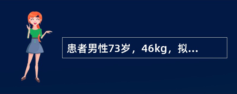 患者男性73岁，46kg，拟行胃癌根治术。有20多年结核病史，吸烟史30余年，咳嗽咳痰史18年。血常规，血生化，ECG正常。体检示BP150／80mmHg，HR90次／分，SPO<img bor