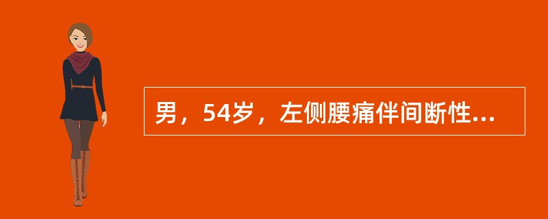 男，54岁，左侧腰痛伴间断性血尿2月余，请结合CT图像，选择最可能诊断()<img border="0" style="width: 201px; height: