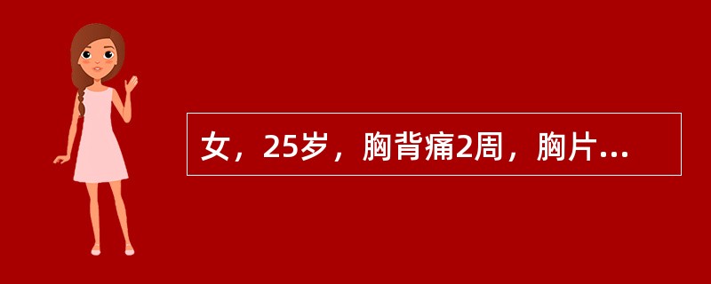 女，25岁，胸背痛2周，胸片如图，最可能的诊断为()<img border="0" style="width: 150px; height: 165px;"