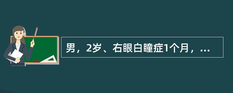 男，2岁、右眼白瞳症1个月，CT影像如图，最可能的诊断为()<img border="0" style="width: 183px; height: 172px;&