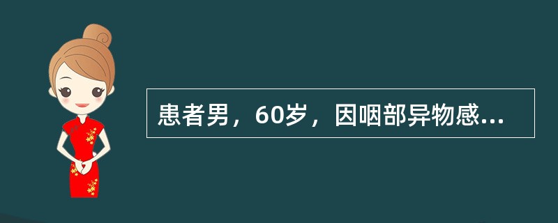 患者男，60岁，因咽部异物感1年，加重伴吞咽困难3月就诊。查体：消瘦体貌，右颈Ⅱ区可及直径2.5cm×5cm肿大淋巴结，Ⅳ区可及2.0cm×5cm肿大淋巴结，质硬。鼻咽喉内镜检查右侧梨状窝区外生型肿物