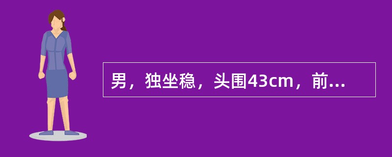 男，独坐稳，头围43cm，前囟0.5cm×0cm，乳牙2只。根据以上资料，判断该男婴的可能年龄为