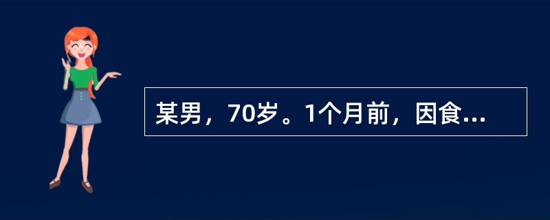 某男，70岁。1个月前，因食生冷出现呃逆，当时呃声沉缓有力，得热则减，因症状轻未予注意，1个月来终无自愈，现病人呃声低长无力，气怯声低，泛吐清水，脘腹不适，喜温喜按，手足不温，便溏，舌淡苔白，脉细弱。