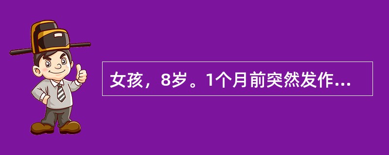 女孩，8岁。1个月前突然发作1次，两眼上翻，四肢抽动，面色青紫，历时1分钟逐渐清醒，醒后未诉不适。5年前有类似发作1次。1周前查脑电图正常。神经系统检查无异常。1周后再发作2次，发作呈四肢抽动，神志不