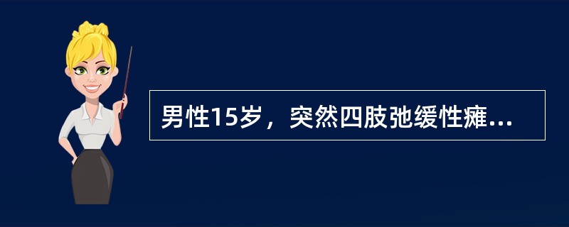 男性15岁，突然四肢弛缓性瘫痪，双侧面瘫1周来院，无尿、便失禁，无发热。腰穿正常。病前无感染史，首先应想到的诊断是