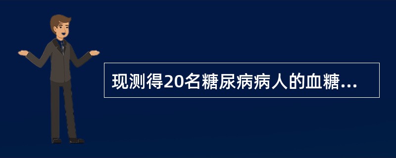 现测得20名糖尿病病人的血糖值和胰岛素水平值，若要图示二者的关系，最宜用（）