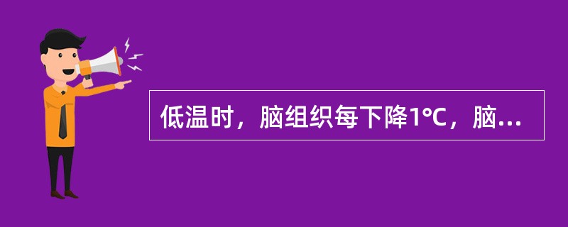 低温时，脑组织每下降1℃，脑血流量下降()