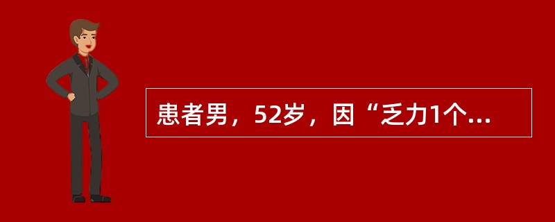 患者男，52岁，因“乏力1个月”来诊。近1个月体力下降明显，轻微活动出现气促、心悸。既往无肝炎病史。查体：T36.8℃；重度贫血貌，消瘦，浅表淋巴结未触及，皮肤、黏膜无黄染；胸骨可疑压痛，HR109次