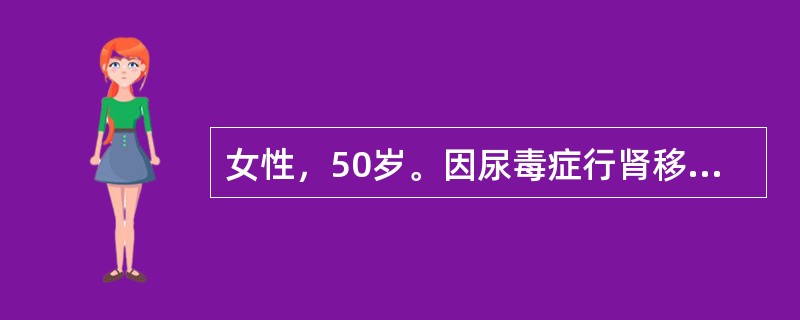 女性，50岁。因尿毒症行肾移植术，术后肾功能延迟恢复，每日尿量800ml左右，肌酐800μmol/L。术后第8天行移植肾穿刺活检，诊断为ATN。现患者口服抗排斥药物为CSA，MMF和Pred。CSA最