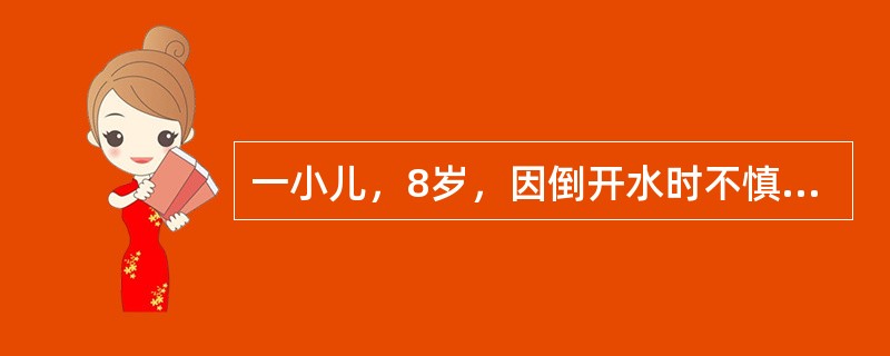 一小儿，8岁，因倒开水时不慎摔倒，双上肢被烧伤，创面渗出明显，创底肿胀发红，摸之温度较高，有疼痛，则对该病人烧伤面积和深度的诊断是（）