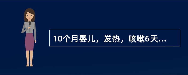 10个月婴儿，发热，咳嗽6天，呼吸30次／min，双肺可闻及少量的中、粗湿啰音，肺部叩诊正常。初诊为