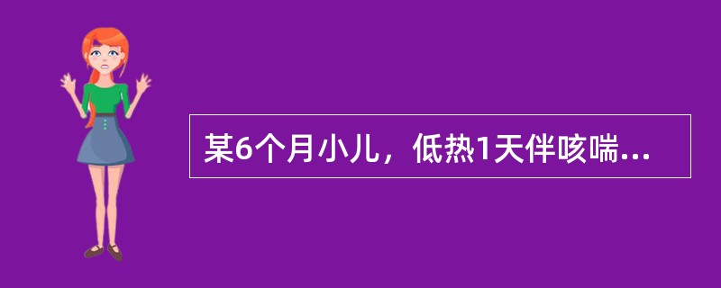 某6个月小儿，低热1天伴咳喘，吃奶时有呛咳，哭吵时唇周轻度发绀。查体：体温38℃，气促，呼吸50次/分，规则。精神及面色尚可，呼气相延长，两肺呼吸音对称，有较多哮鸣音，心率160次/分，心音强，肝肋下