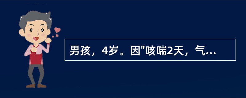 男孩，4岁。因"咳喘2天，气喘加剧半天"就诊。查体：体温正常，吸气性呼吸困难，口唇微绀，听诊两肺广泛哮鸣音，心率140次/分，既往有哮喘发作史5次，有过敏史，其母亦有哮喘史。应立即