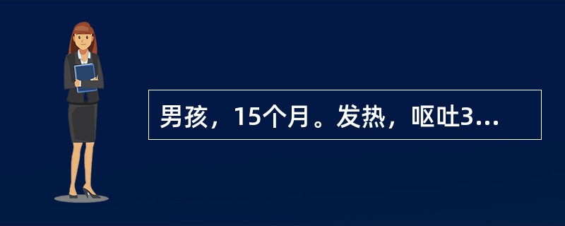 男孩，15个月。发热，呕吐3天，伴剧烈哭闹，不断用手抚摸头部1天，全身性抽搐两次，每次约3分钟缓解，抽后嗜睡。体温38.8℃，神志恍惚，面色灰白，颈项强直，心肺无异常。末梢血检查：白细胞明显升高，以中