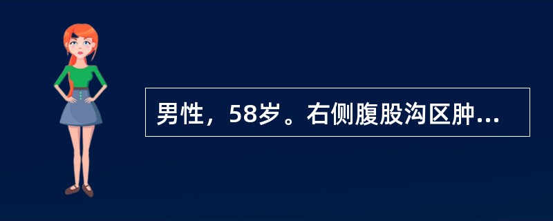 男性，58岁。右侧腹股沟区肿块，站立过久肿块出现，平卧消失无痛，有时肿块可入阴囊，检查：肿块8cm大小，可还纳，压内环腹压增加，肿物不出现，透光试验阴性。初步诊断是