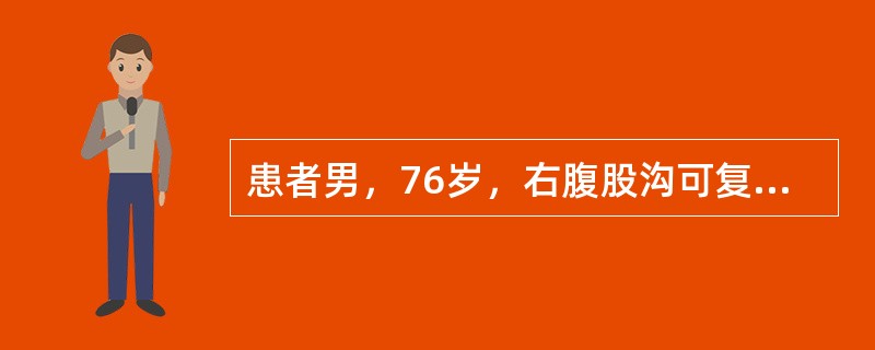 患者男，76岁，右腹股沟可复性肿物7年，肿物已入阴囊。3h来肿物不能回纳并伴有疼痛，伴有下腹部疼痛，恶心，未吐，腹微胀，无发热，急诊就诊，确诊右腹股沟嵌顿疝。嵌顿疝回纳成功，以后的治疗方案为