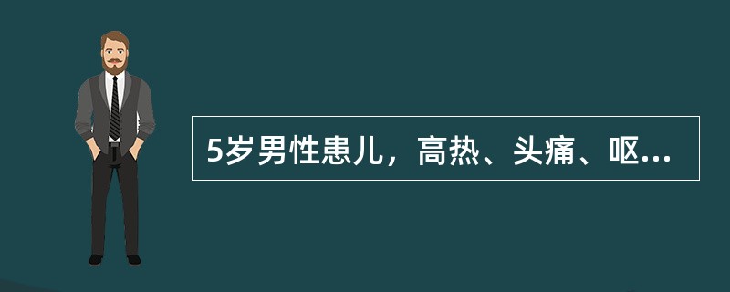 5岁男性患儿，高热、头痛、呕吐2天，昏迷1天，起病前曾排稀便数次，无脓血，未见皮疹，心肺腹无异常，脑膜刺激征阳性，双侧巴氏征阳性，大便常规无异常。血常规：白细胞6×10<img border=&