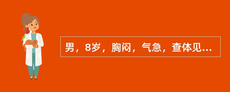 男，8岁，胸闷，气急，查体见颈静脉显露，胸片如图，最可能的诊断是 ( )<img border="0" style="width: 304px; height: 2