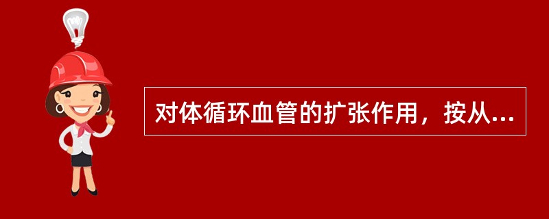 对体循环血管的扩张作用，按从强到弱的顺序正确的是