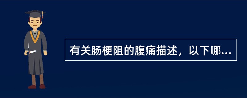 有关肠梗阻的腹痛描述，以下哪项不正确