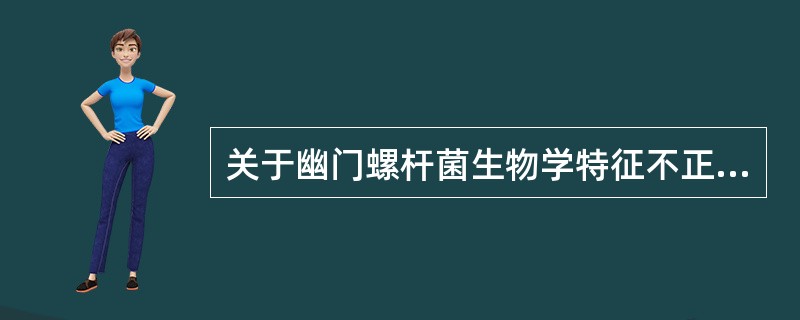 关于幽门螺杆菌生物学特征不正确的是( )A、需氧菌B、具有黏附性C、革兰阴性杆菌