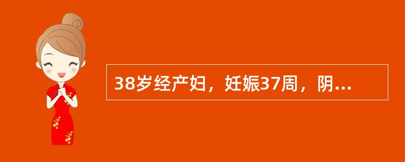 38岁经产妇，妊娠37周，阴道无痛性流血5小时入院。查血压80£¯60mmHg，