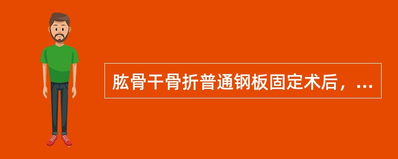 肱骨干骨折普通钢板固定术后，处理方式正确的是( )。A、术后上臂石膏托屈肘90°