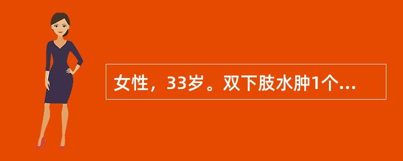 女性，33岁。双下肢水肿1个月，既往有慢性乙型病毒性肝炎病史3年，尿常规蛋白阳性