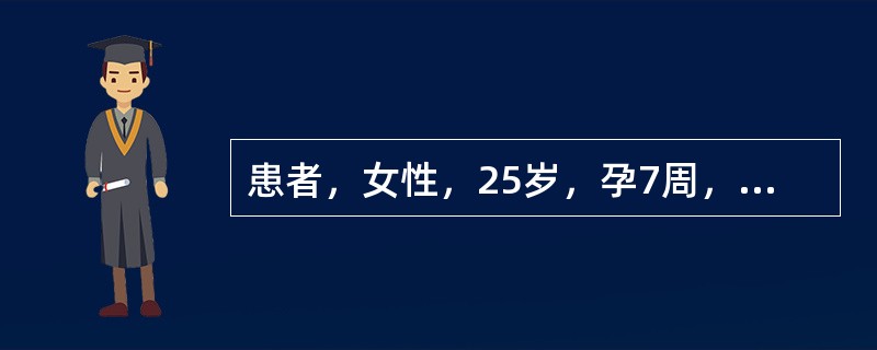 患者，女性，25岁，孕7周，阴道流血1天，首选的影像学检查方法为A、X线B、超声