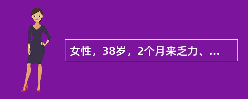女性，38岁，2个月来乏力、记忆力减退、嗜睡、体重增加、血清胆固醇6.8mmol