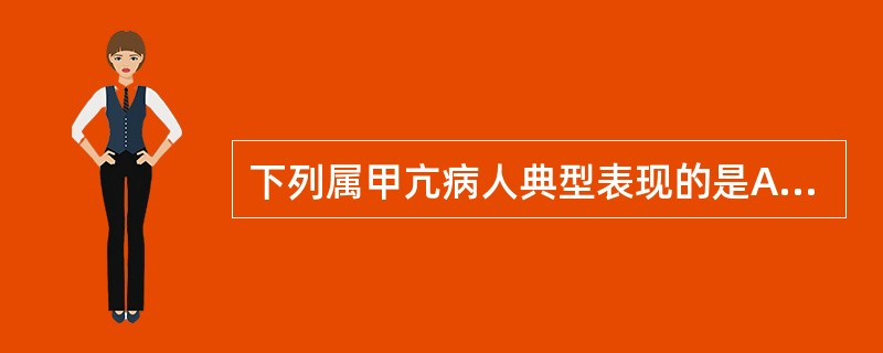 下列属甲亢病人典型表现的是A、怕热多汗、多食消瘦B、大便呈糊状C、肝功能异常D、