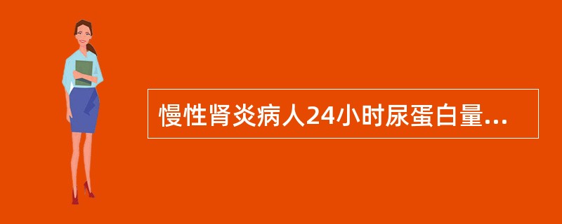 慢性肾炎病人24小时尿蛋白量多为A、大于150mg／dB、小于1g／dC、小于1