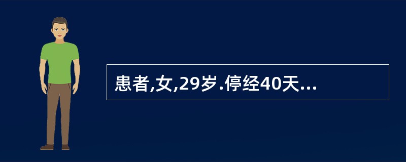 患者,女,29岁.停经40天,查尿妊娠试验阳性.阴道出血2天,量少,色淡黯,伴腰