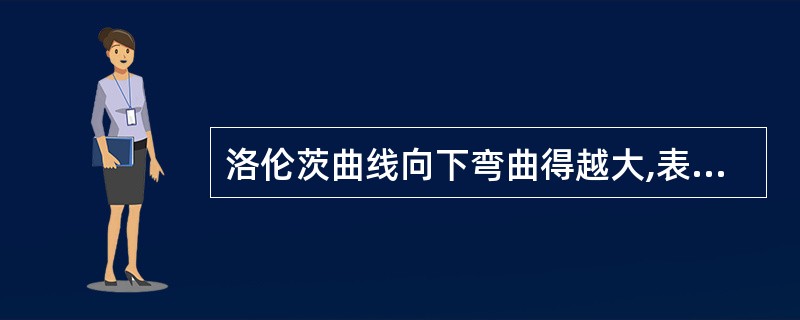 洛伦茨曲线向下弯曲得越大,表示收入分配越不平等。( )