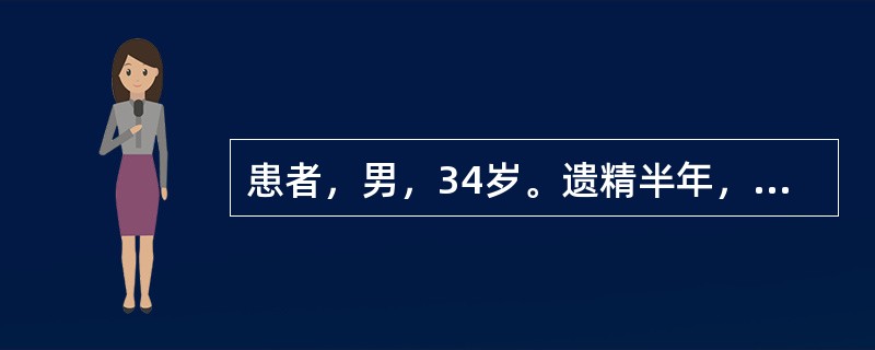 患者，男，34岁。遗精半年，腰脊酸痛，头晕耳鸣，骨蒸潮热，虚烦盗汗，口燥咽干，舌