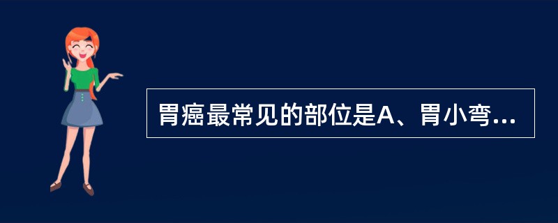 胃癌最常见的部位是A、胃小弯B、贲门C、胃体D、胃底E、胃窦