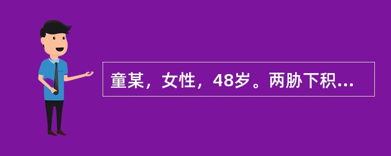 童某，女性，48岁。两胁下积块5年，积块坚硬，隐痛，饮食大减，肌肉瘦削，神倦乏力