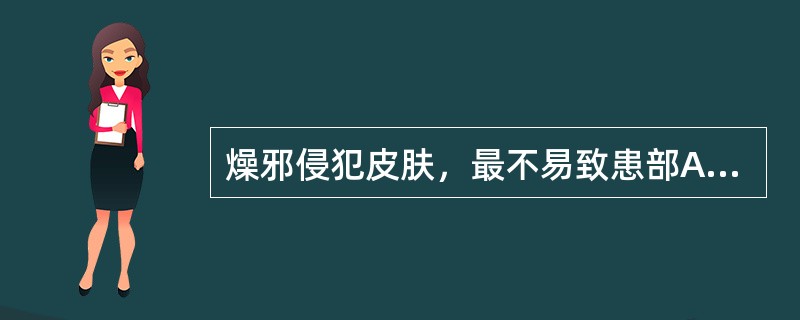 燥邪侵犯皮肤，最不易致患部A、红斑B、干燥C、枯槁D、皲裂E、脱屑