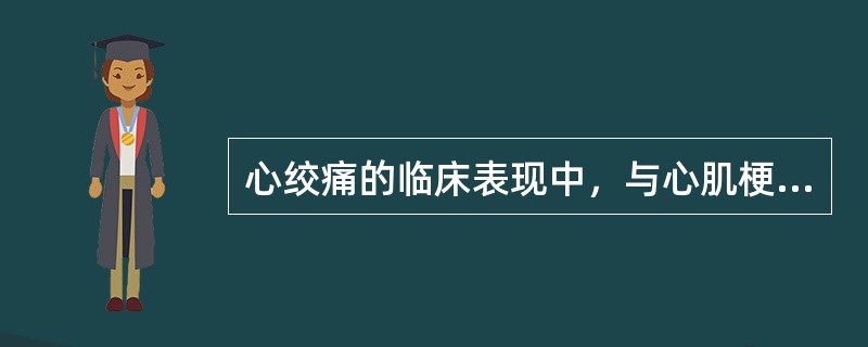 心绞痛的临床表现中，与心肌梗死不同的是A、胸痛含服硝酸甘油可缓解B、常合并心律失