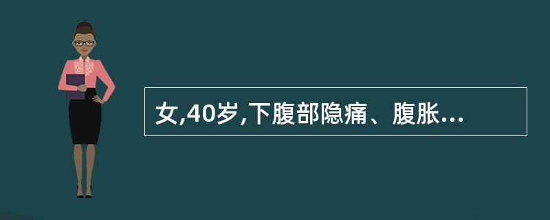 女,40岁,下腹部隐痛、腹胀伴阴道不规则出血1年余,B超检查提示盆腔包块,CT检