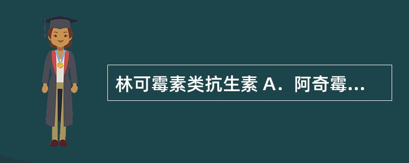 林可霉素类抗生素 A．阿奇霉素 B．克林霉素 C．氨苄西林 D．替考拉宁 E．多