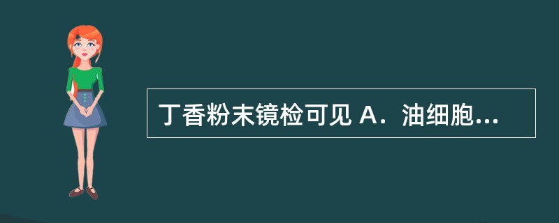 丁香粉末镜检可见 A．油细胞 B．橙皮苷结晶 C．乳汁管 D．晶纤维 E．油室