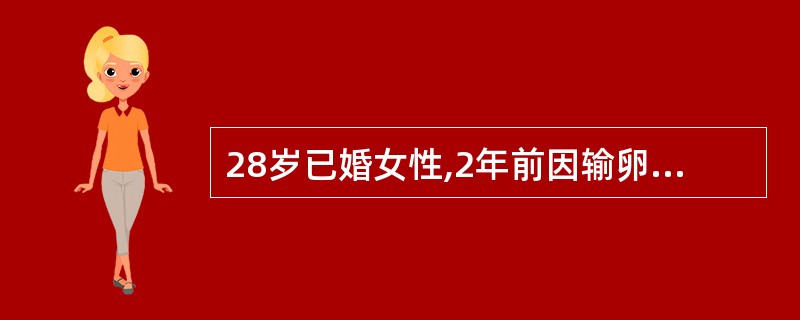 28岁已婚女性,2年前因输卵管妊娠切除右侧输卵管,继发不孕2年,现停经40天,阴