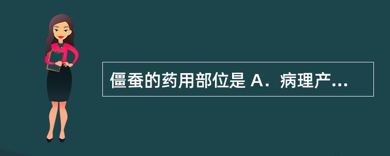 僵蚕的药用部位是 A．病理产物 B．生理产物 C．干燥全体 D．去掉内脏的干燥品