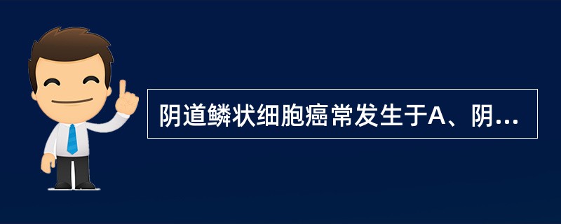 阴道鳞状细胞癌常发生于A、阴道前壁下1／3段B、阴道前壁上1／3段C、阴道后壁下