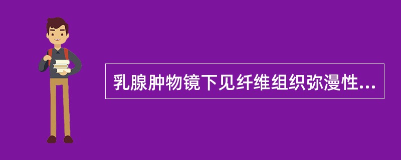 乳腺肿物镜下见纤维组织弥漫性增生，几乎不见乳腺组织，仅残留几个腺管（含腺上皮和肌