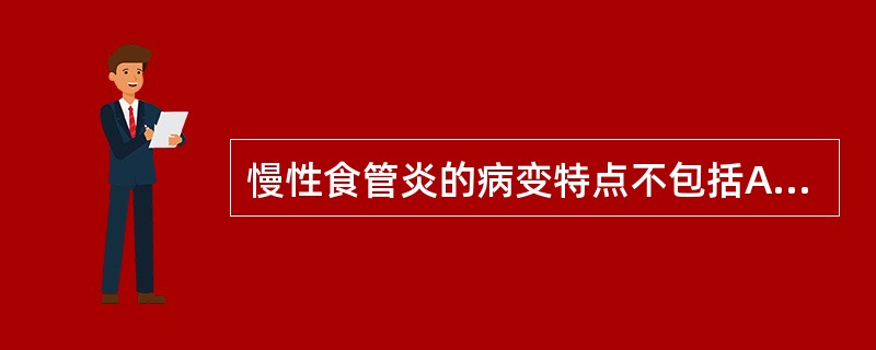 慢性食管炎的病变特点不包括A、黏膜表面鳞状上皮的基底细胞增生并超过全层的1£¯1